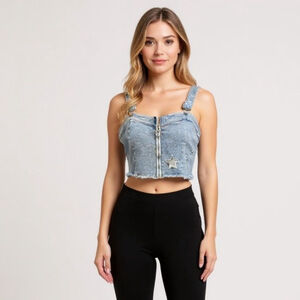 Dance & Marvel Denim Star Cutout Crop Top - Medium